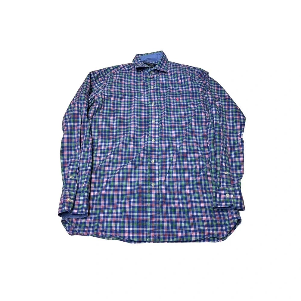 Polo Ralph Lauren Men's Plaid Button Down Shirt Stretch Cotton Pink Green Blue M